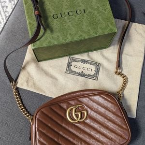 Authentic Gucci small brown Marmont Matelasse handbag